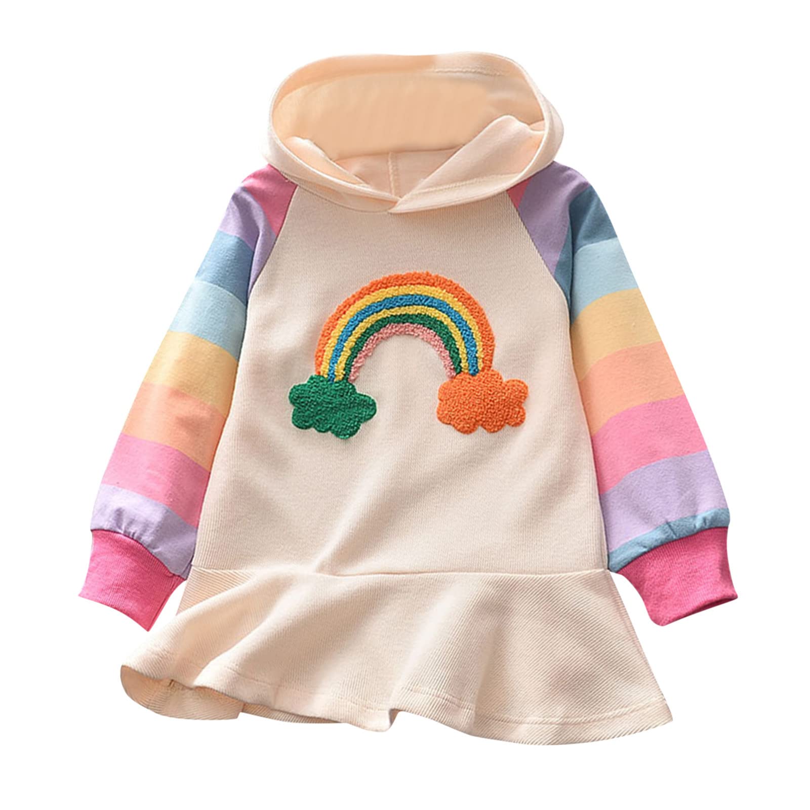 Girls Cotton Pullover Hoodie Sweatshirt & Casual Skirt Set - Rainbow Color Hooded Long Sleeve Princess Dress for Kids | Perfect for School, Playdates & Birthday Parties