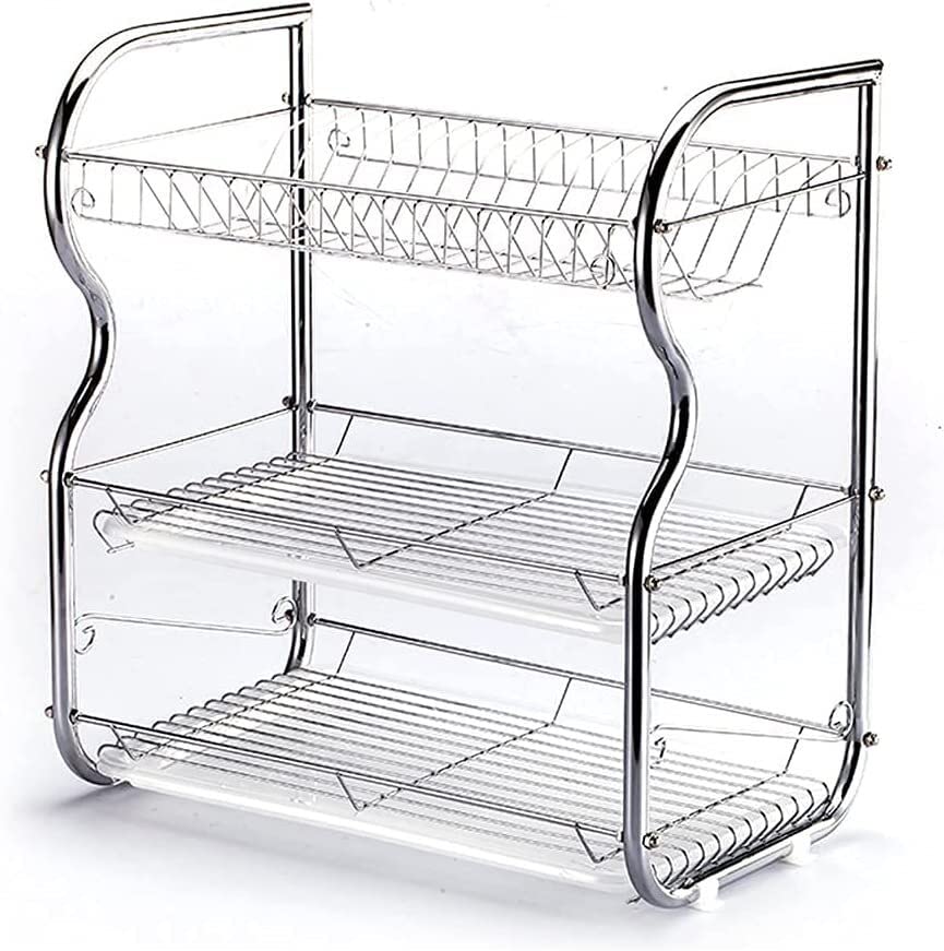 3-Tier Detachable Wrought Iron Dish Drying Rack with Utensil Holders & Drain Board - Space-Saving Kitchen Counter Organizer for Efficient Dish Storage and Drying