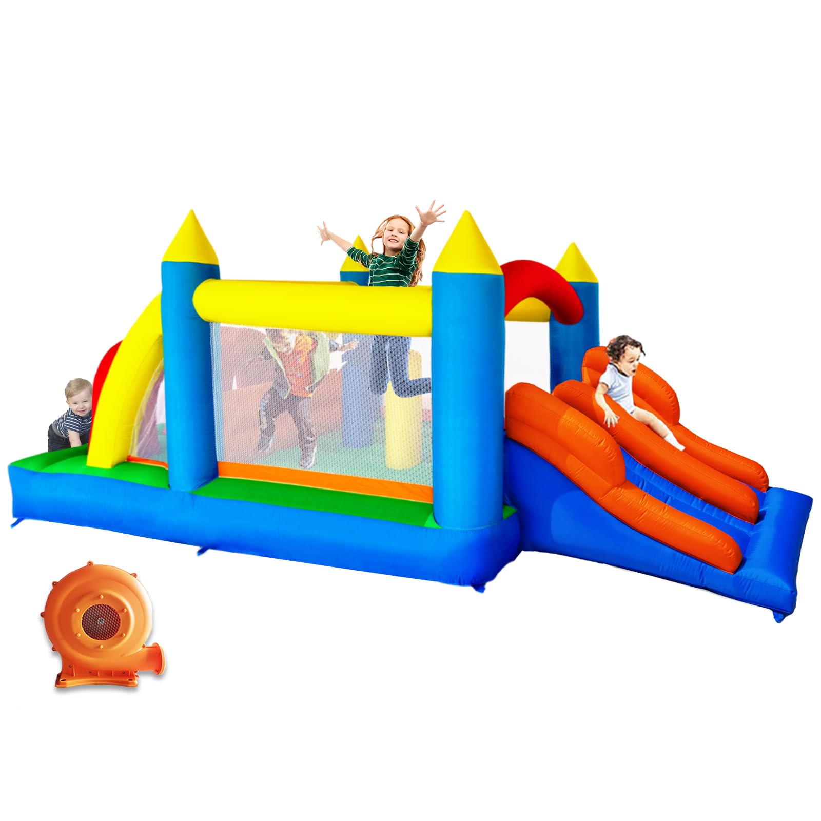 Huakastro 16.3x7.2FT Inflatable Bounce House with Dual Racing Slides, Crawl Tunnels & Climbing Wall - Outdoor Inflatable Obstacle Course for Kids Birthday Parties, Backyard Fun & Summer Activities (Includes Blower)