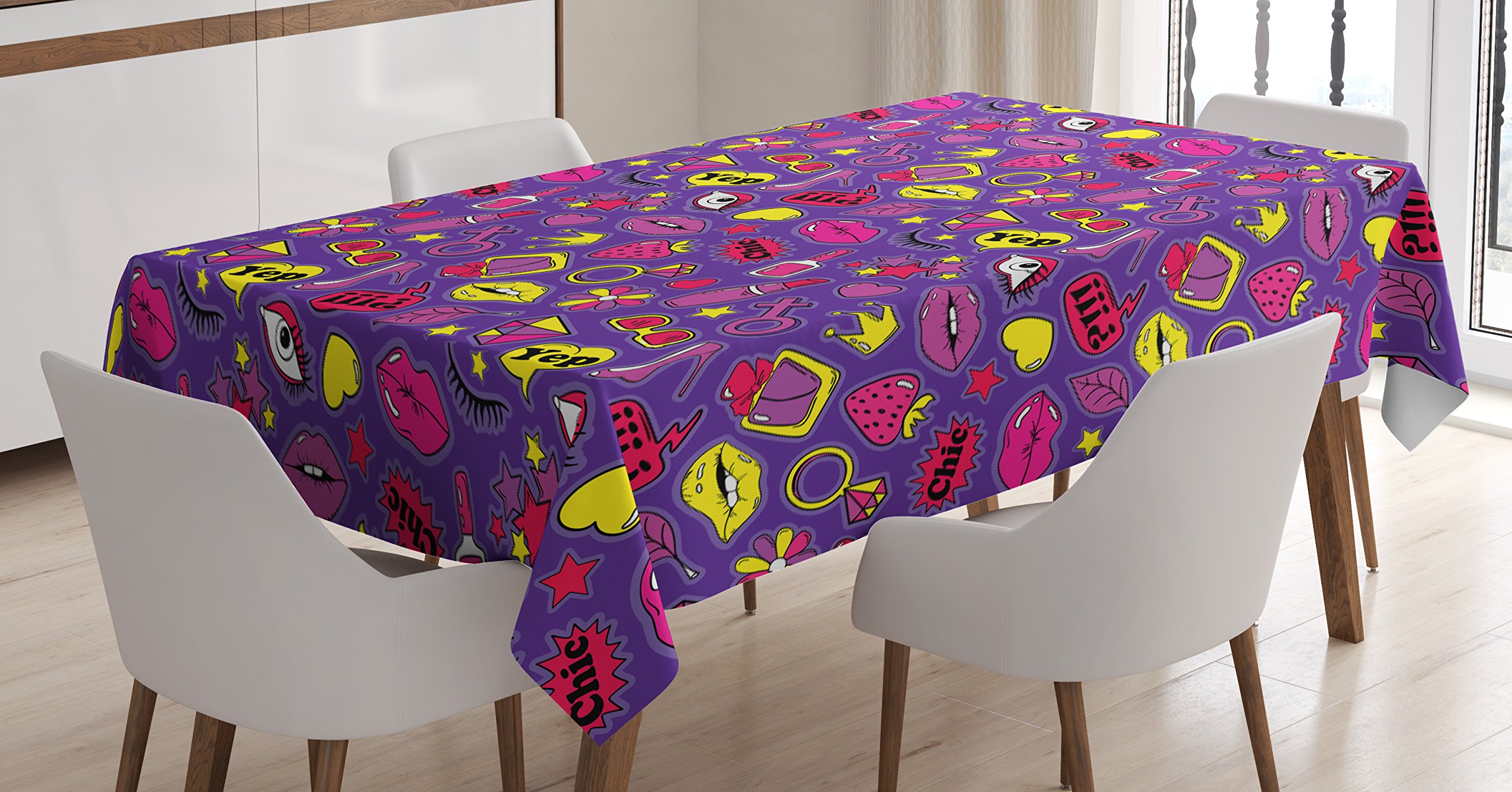 Ambesonne Emoticon Tablecloth - 90s Comic Style for Dining & Kitchen Decor