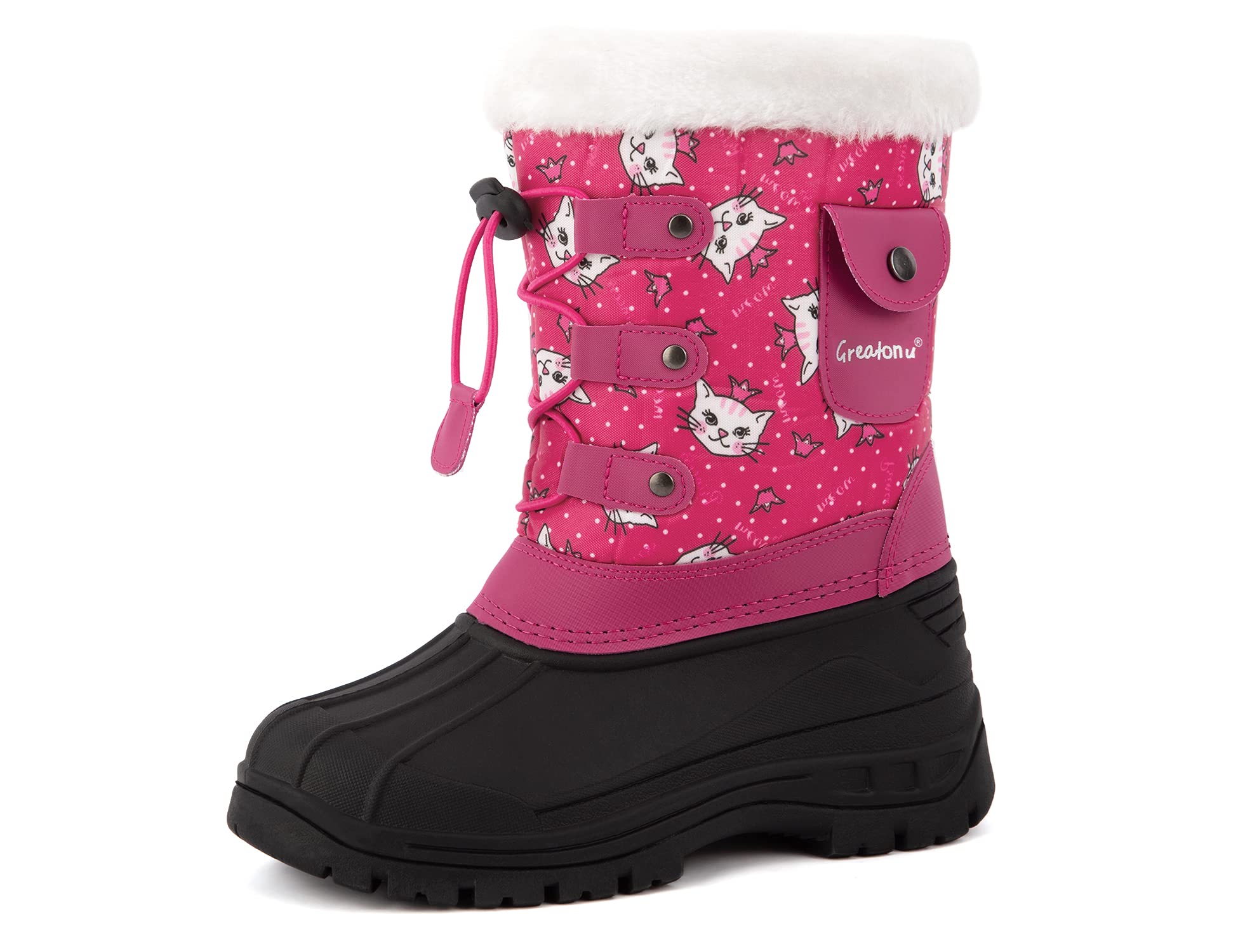 Greatonu Waterproof Insulated Kids Snow Boots for Boys & Girls - Mid Calf Winter Duck Boots for Cold Weather & Outdoor Play