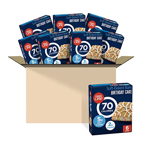 Fiber One Birthday Cake Brownies - 70 Calorie, 5 Net Carb Snack Bars - 0.89 oz (6 Count, Pack of 8) | Low Calorie Dessert for Weight Loss & Keto Diet | Perfect for Office Snacks, Lunch Box Treats & Healthy Indulgence