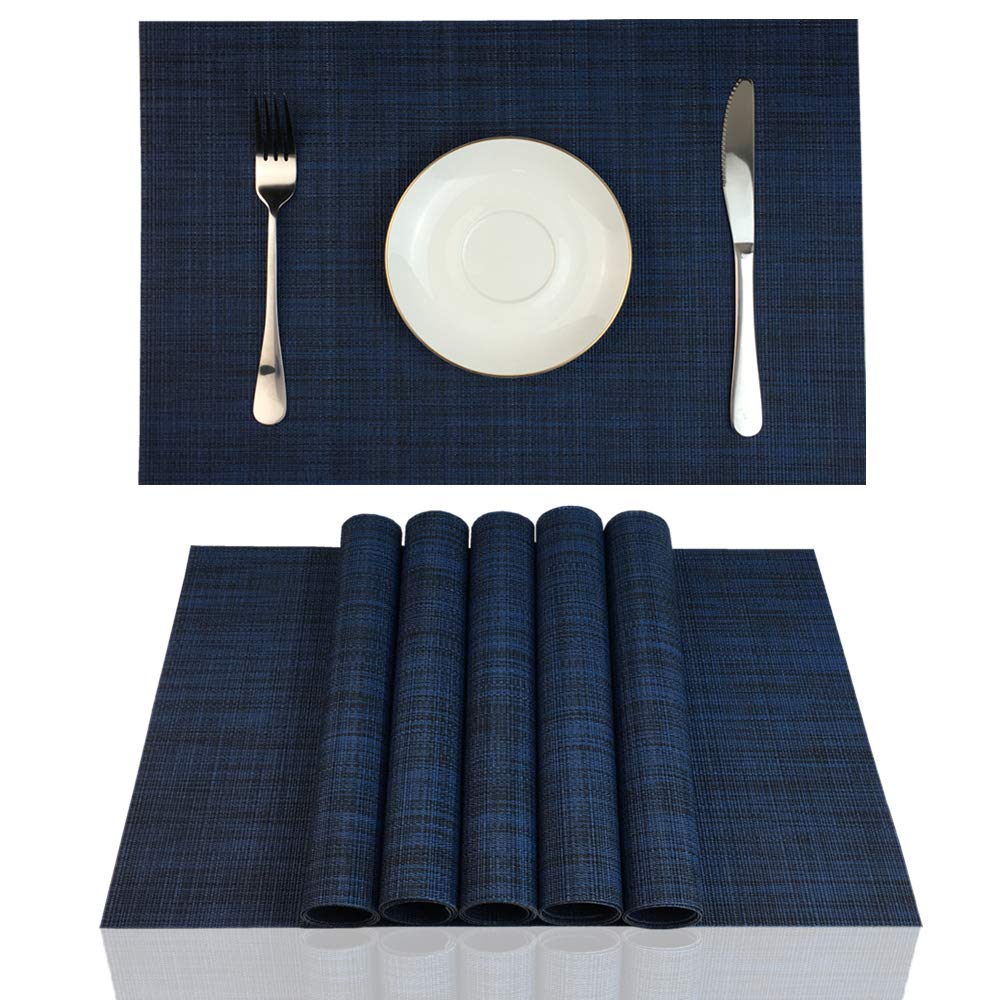 6-Piece PVC Placemats Set - Stain Resistant, Washable & Wipeable Vinyl Table Mats for Dining & Kitchen - Navy Blue - Perfect for Everyday Meals, Dinner Parties & Holiday Gatherings