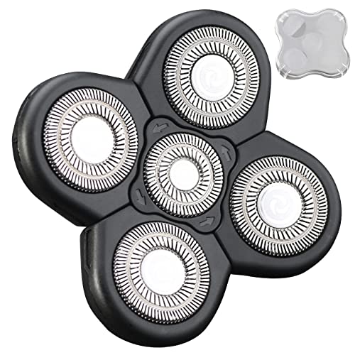 5D Black Replacement Heads for Electric Shavers - 5 Blades Universal Shaver Heads Compatible with Most Electric Razors - Perfect for Men's Head Shaving, Beard Trimming & Travel Grooming