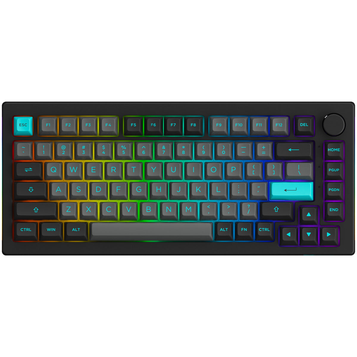 Akko 5075B Plus 75% Wireless Mechanical Keyboard - Black & Cyan RGB Backlit, Hot-Swappable Creamy Yellow Switches - Perfect for Gaming, Typing & Office Work