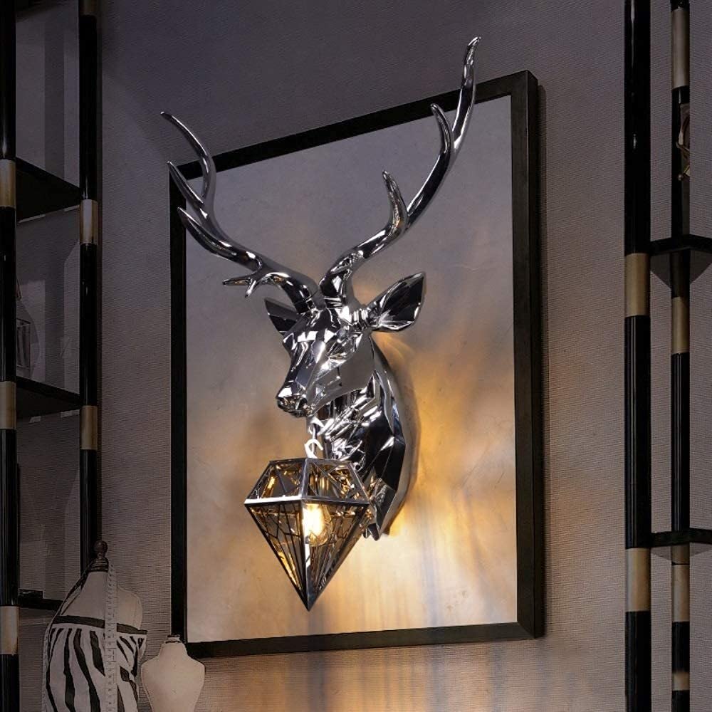 Deer Head Antler Wall Sconce - Stainless Steel LED Wall Light with Resin Base, Polished Electroplating Finish for Bedroom, Living Room, and Study Decor - Creative Modern Wall Lamp for Ambient Lighting