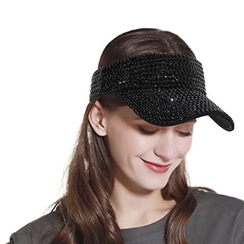 Zeelina Rhinestone Sun Visor Hat - Adjustable Wide Brim UV Protection Hat for Women & Girls - Perfect for Outdoor, Beach, Gardening & Summer Activities