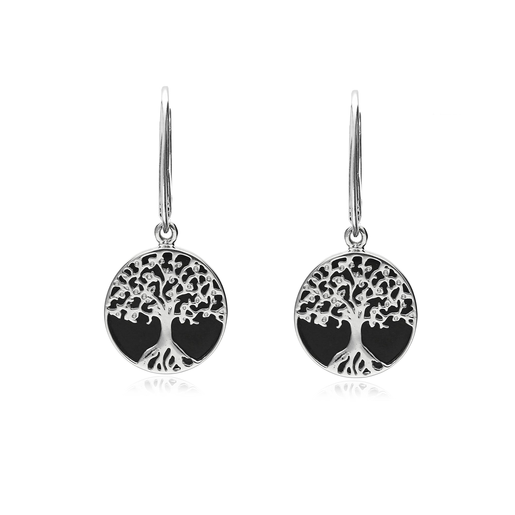 Sterling Silver Whitby Jet Tree of Life Drop Earrings for Women - Elegant Dangle Jewelry for Everyday Wear, Parties & Special Occasions