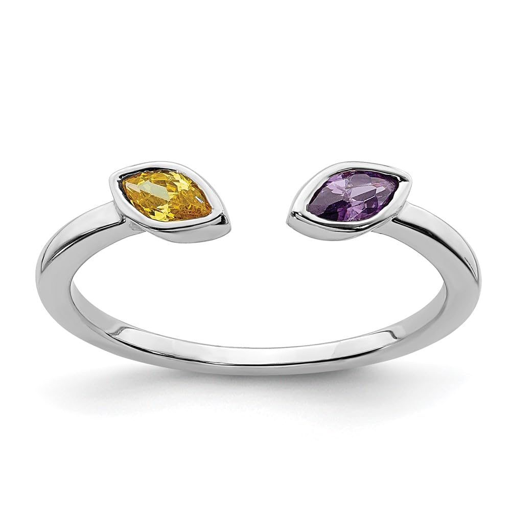 14K White Gold Amethyst Citrine Ring - Women's Fine Jewelry Gift for Her, Size 7 | Birthday & Anniversary