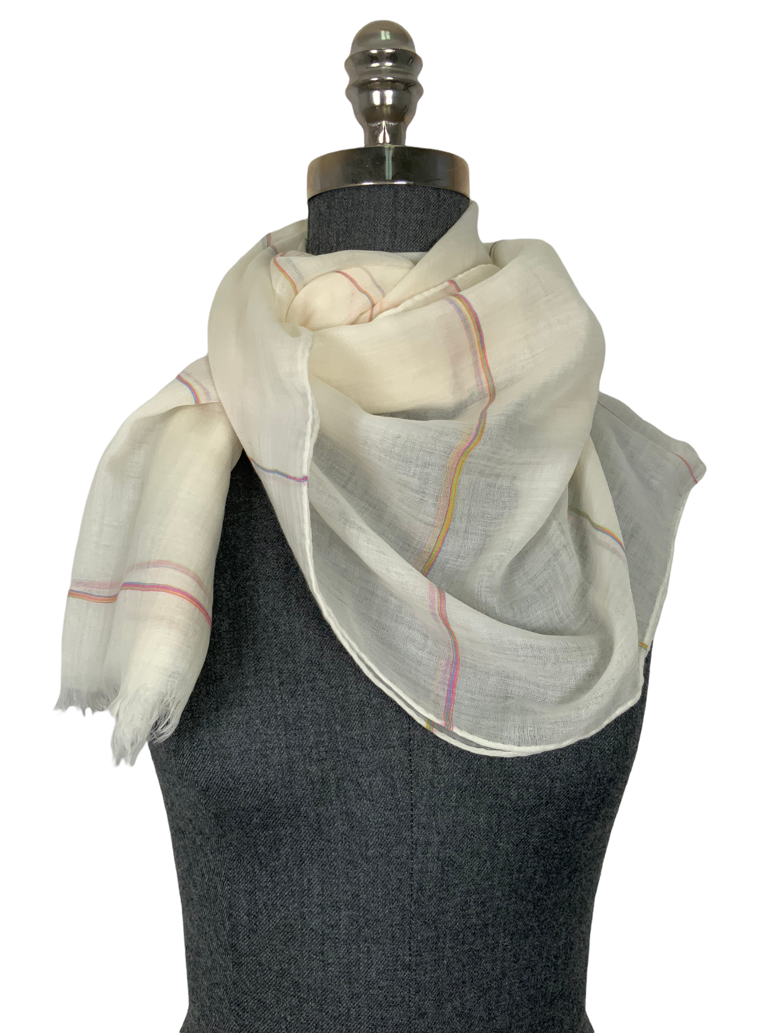 Loro Piana Cashmere Striped Oblong Fringed Scarf - Luxury Winter Wrap for Women & Men - Perfect for Cold Weather, Office & Travel Accessories