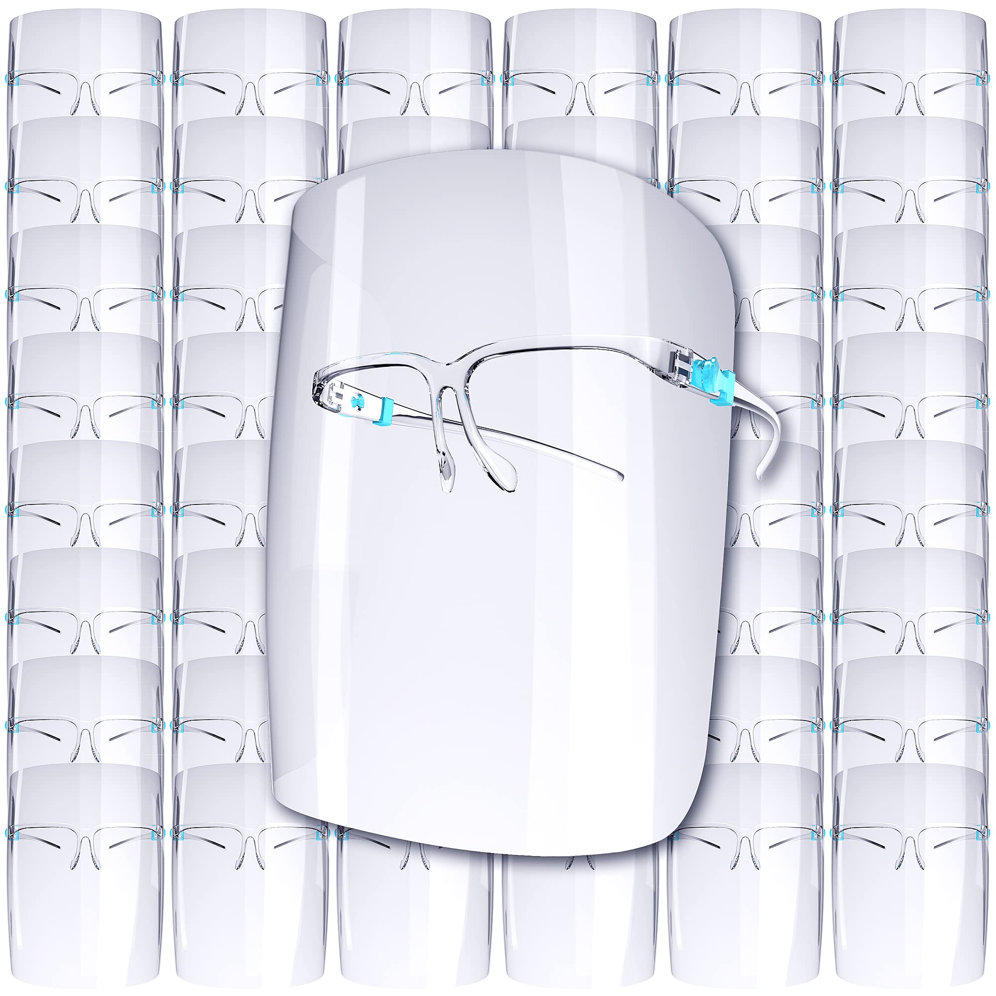 Vyzor 50-Pack Anti-Fog Face Shield with Glasses Frame - Clear Plastic Safety Face Mask Shield for Men & Women - Perfect for Healthcare Workers, Retail Staff and School Protection