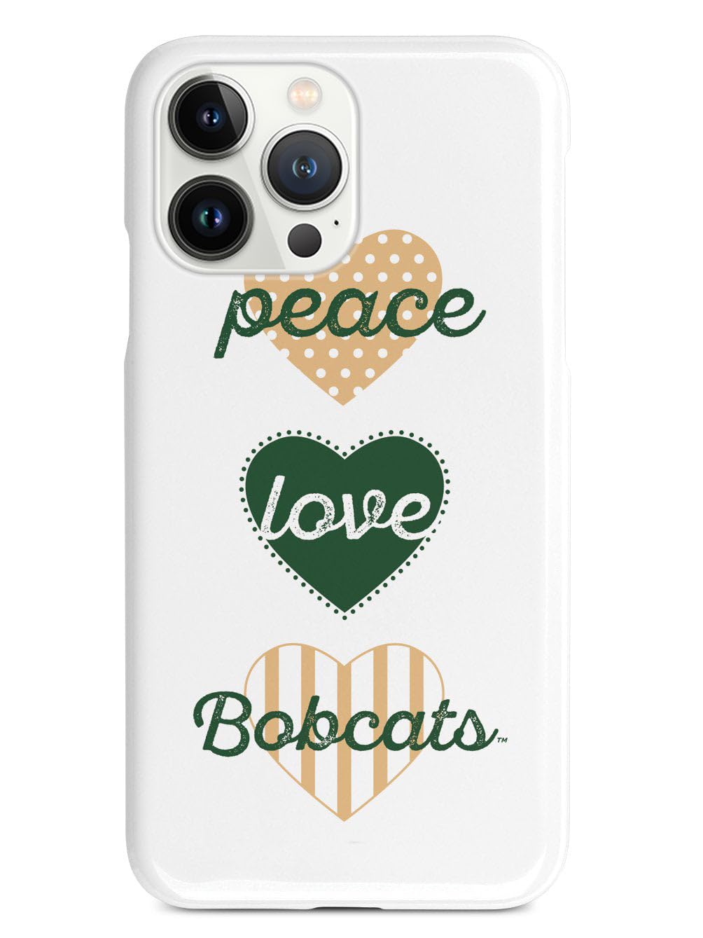 3D Textured iPhone 15 Pro Max Case with Rubber Bumper - Protective Phone Cover for Apple iPhone 15 Pro Max - Ohio University Bobcats Themed Design (Peace & Love) - Perfect for Students, Alumni & Fans - Durable Protection for Everyday Use