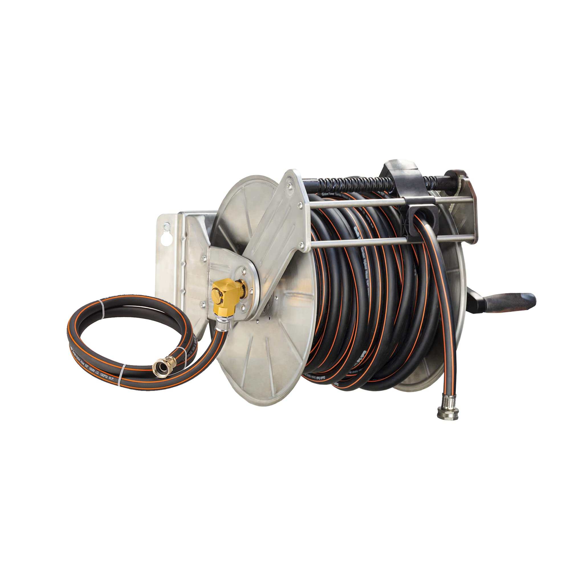 Giraffe Tools Stainless Steel Hose Reel with 100ft Heavy Duty Garden Hose - Wall/Floor Mount for Outdoor Watering