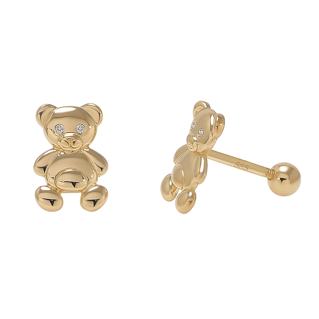 Cute Kids Bear Stud Earrings for Girls - Hypoallergenic Stainless Steel Earrings for Children - Perfect for Birthdays, Parties & Everyday Wear