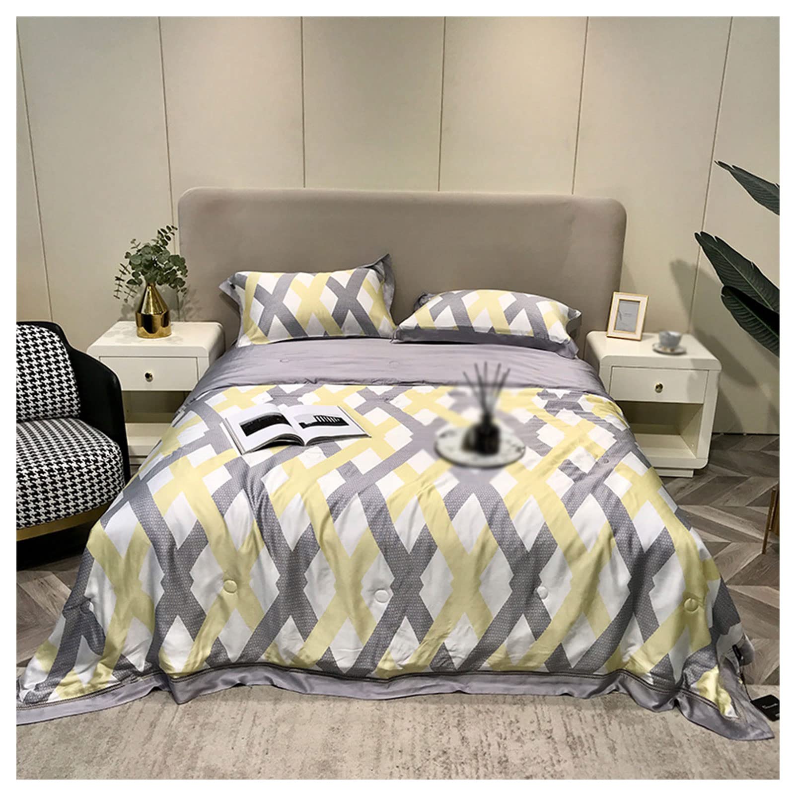 Premium 4-Piece Tencel Summer Cooling Comforter Set - Ultra Soft Ice Silk Thin Quilt with Pillowcases for Adults & Kids - Breathable & Hypoallergenic - 220x240cm - Perfect for Hot Weather & Home Decor