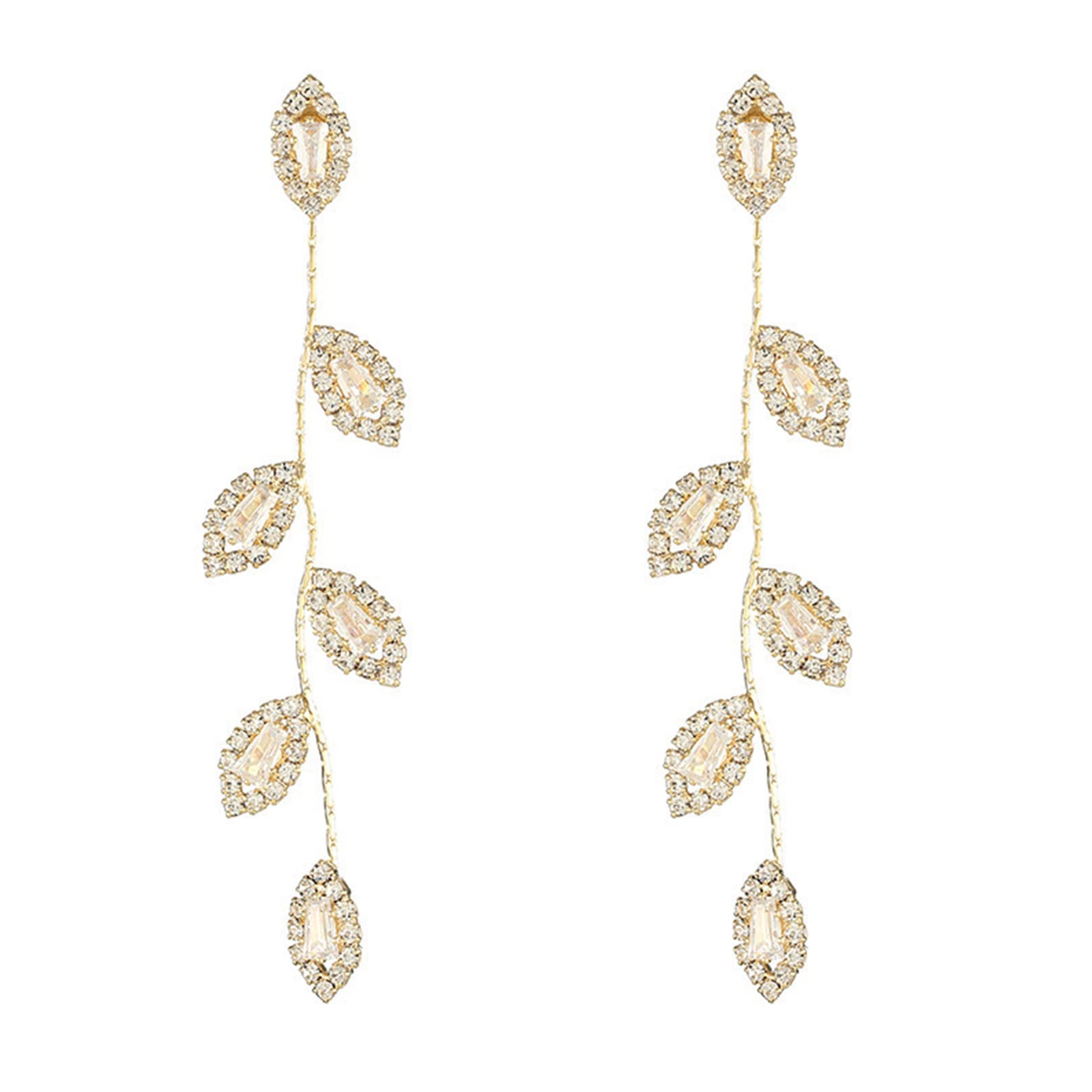 Elegant Cubic Zirconia Bridal Earrings - Crystal Rhinestone Leaf Dangle Earrings for Wedding, Prom, Anniversary | Perfect for Bridal Shower, Evening Gala & Special Occasions