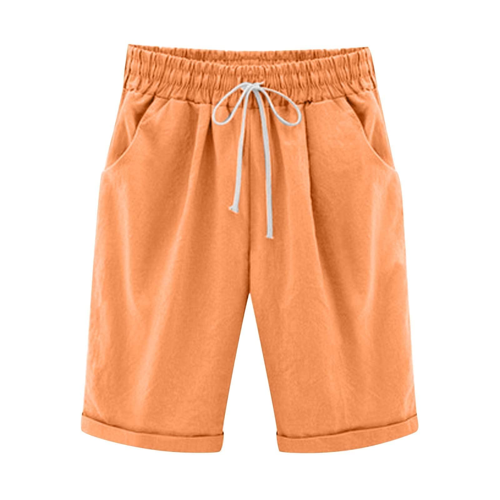 AMDBEL Women's High Waist Bermuda Shorts - Gym & Summer Cotton Linen Shorts with Pockets for Casual Wear