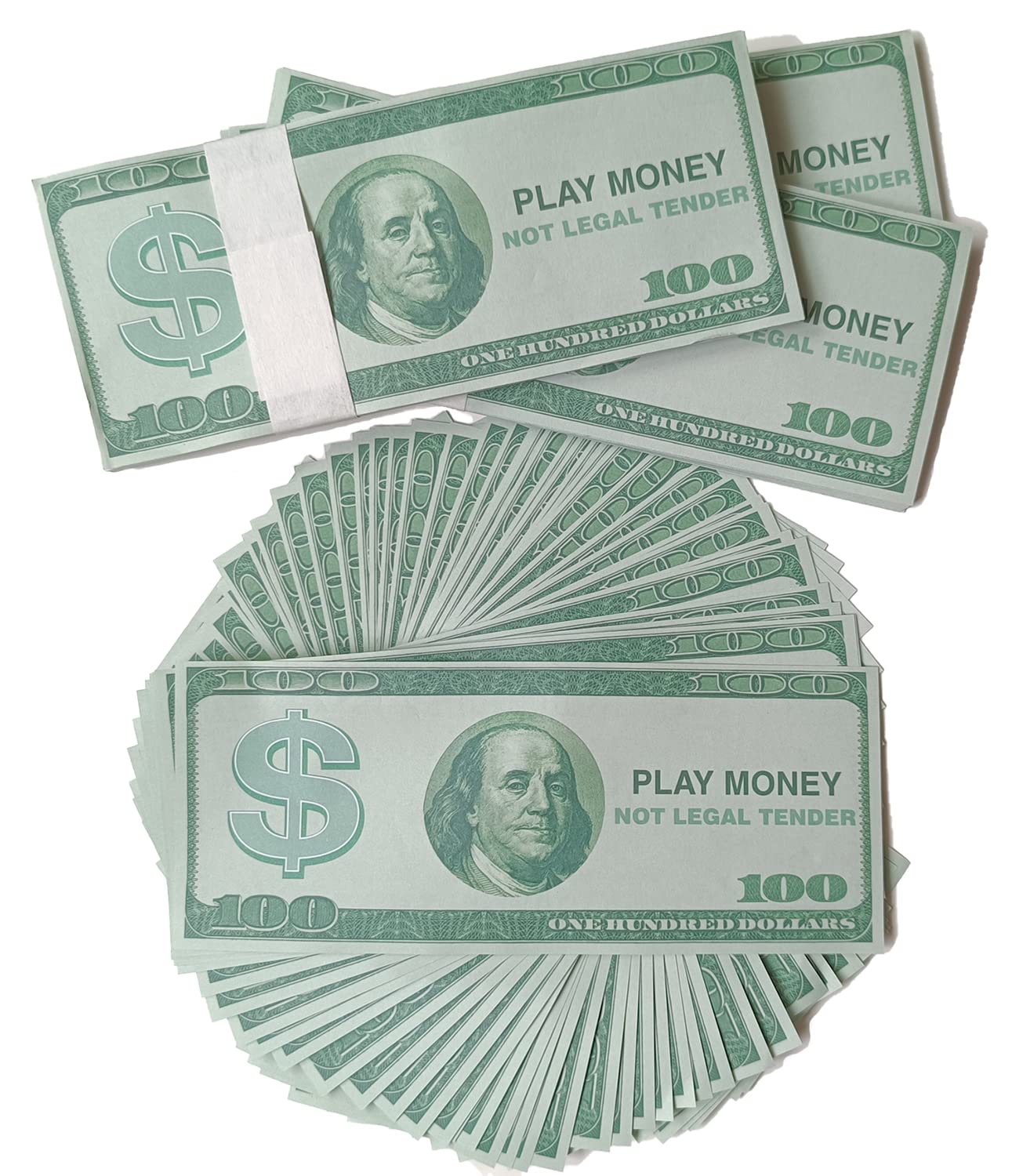 JIAQUAN Play Money - 100 Pieces Fake Prop Money Set for Kids Pretend Play, Banking Toys, Music Videos & Parties (Green) | Perfect for Halloween, Birthday, Graduation & Bachelor Party Gifts