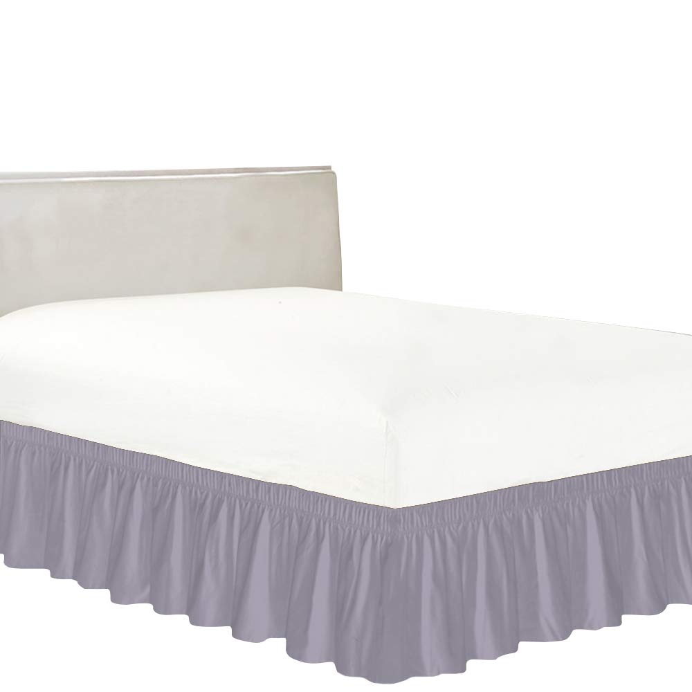 Luxury 600TC Elastic Wrap Around Bed Skirt - 24 Inch Drop Dark Grey Twin Size | Perfect for Platform Beds, Adjustable Bases & Guest Room Decor