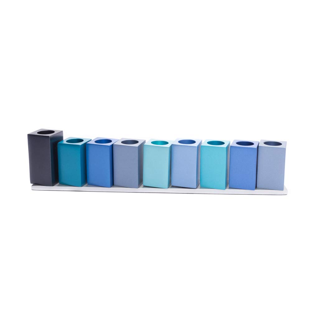 Elegant Blue Aluminum Hanukkah Menorah - 9 Branch Judaica Candles Holder by Yair Emanuel | Perfect for Hanukkah Celebrations, Jewish Home Decor & Holiday Gifts