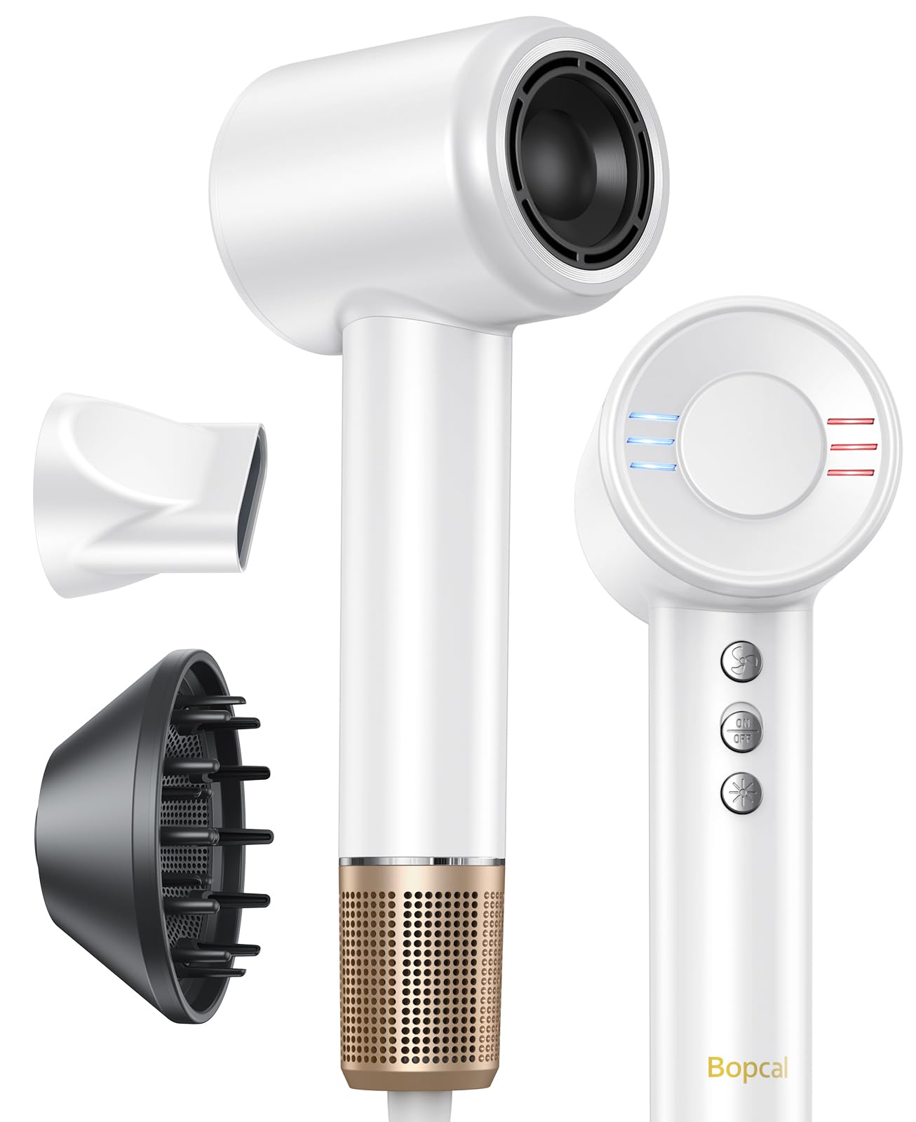Professional Ionic Hair Dryer with 150,000 RPM Brushless Motor - Fast Drying, Low Noise, HD Display, Diffuser & Nozzle Attachments, 4 Heat & 3 Speed Settings - Perfect for Salon-Quality Styling at Home, Travel & Professional Use