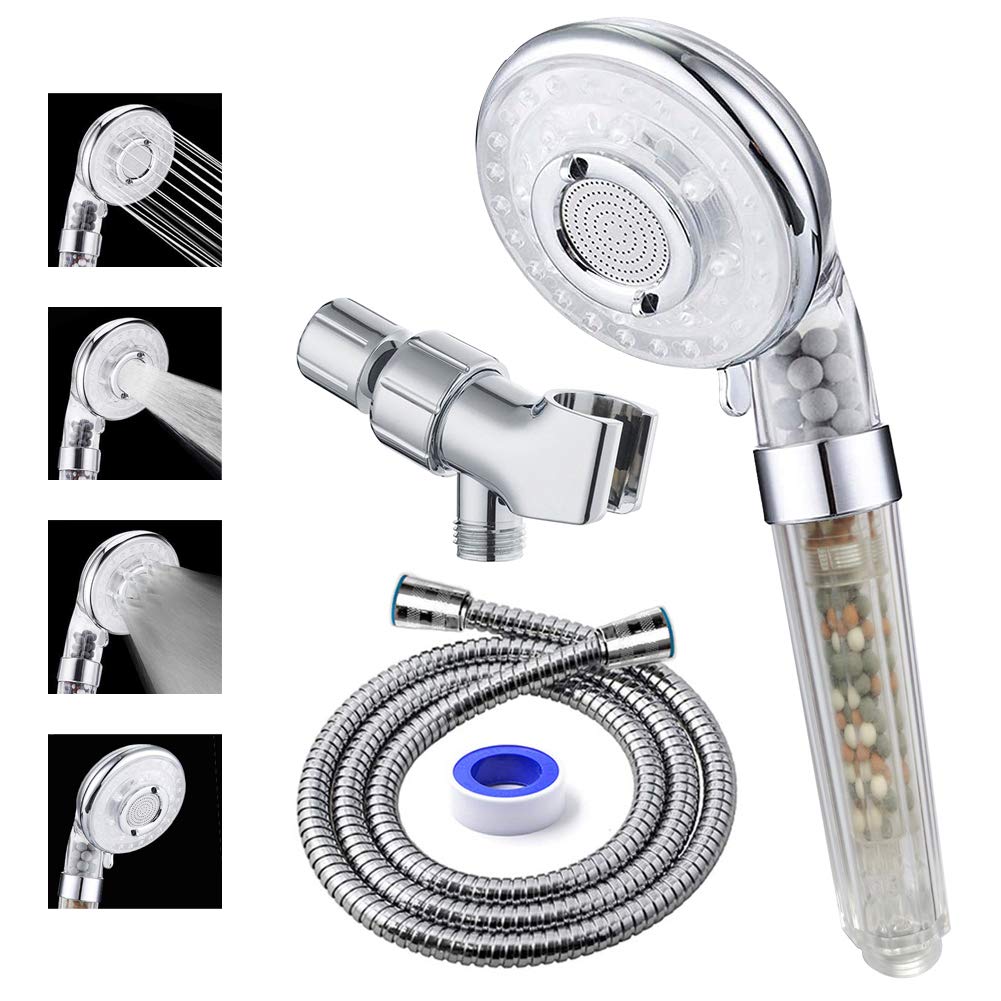 PRUGNA High Pressure Handheld Shower Head with Hose & Bracket - 3 Spray Modes, Water Saving & Stop Function - Filter Showerhead for Dry Hair & Skin Care - Ideal for Home Spa, Bathroom Renovation & Water Conservation
