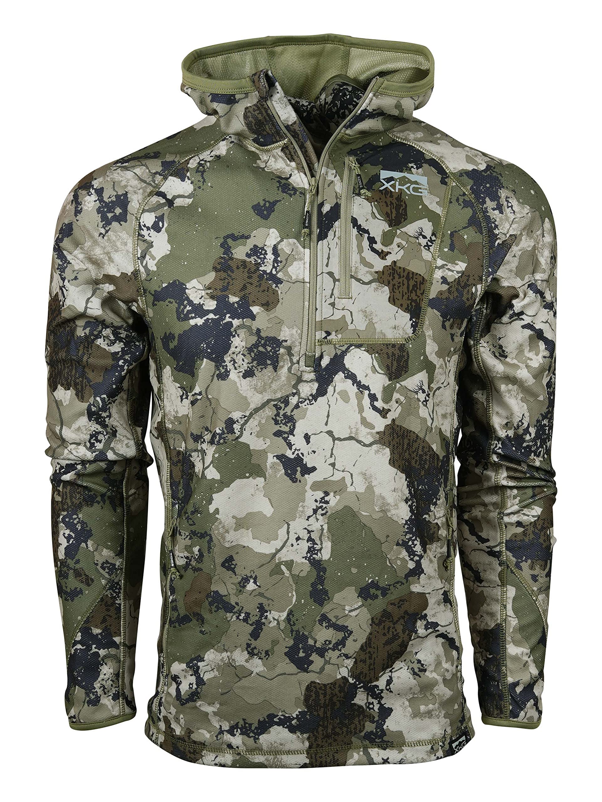 King's Camo XKG Covert 1/2 Zip Hoodie with Built-in Face Mask - Lightweight Hunting Jacket for Outdoor Adventures, Camping & Cold Weather Protection