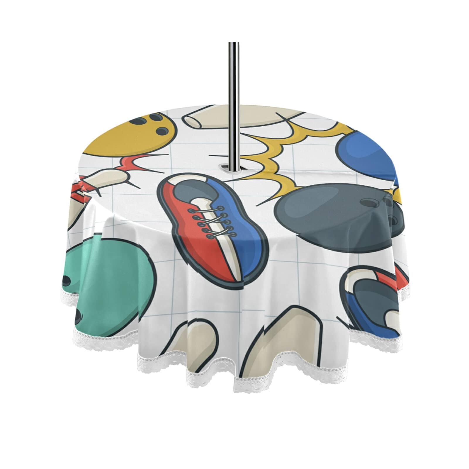 60 Inch Round Waterproof Bowling Tablecloth with Umbrella Hole & Zipper - Outdoor Patio Table Cover for BBQ, Picnic, Afternoon Tea & Family Gatherings - Durable Home Decor for Backyard, Garden & Pool Parties