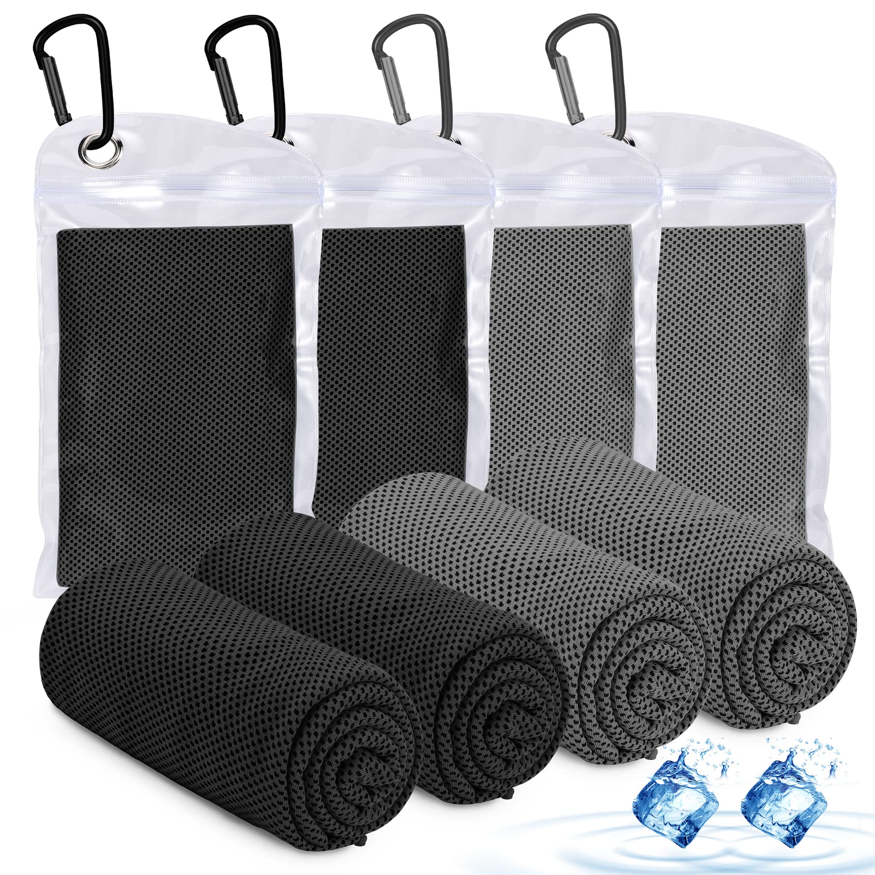 AMGICO 4-Pack Cooling Towels - Microfiber Neck Cooler for Instant Relief | Super Absorbent Cold Towel for Camping, Hiking, Gym, Fitness & Yoga | Perfect for Hot Weather, Sports & Outdoor Activities