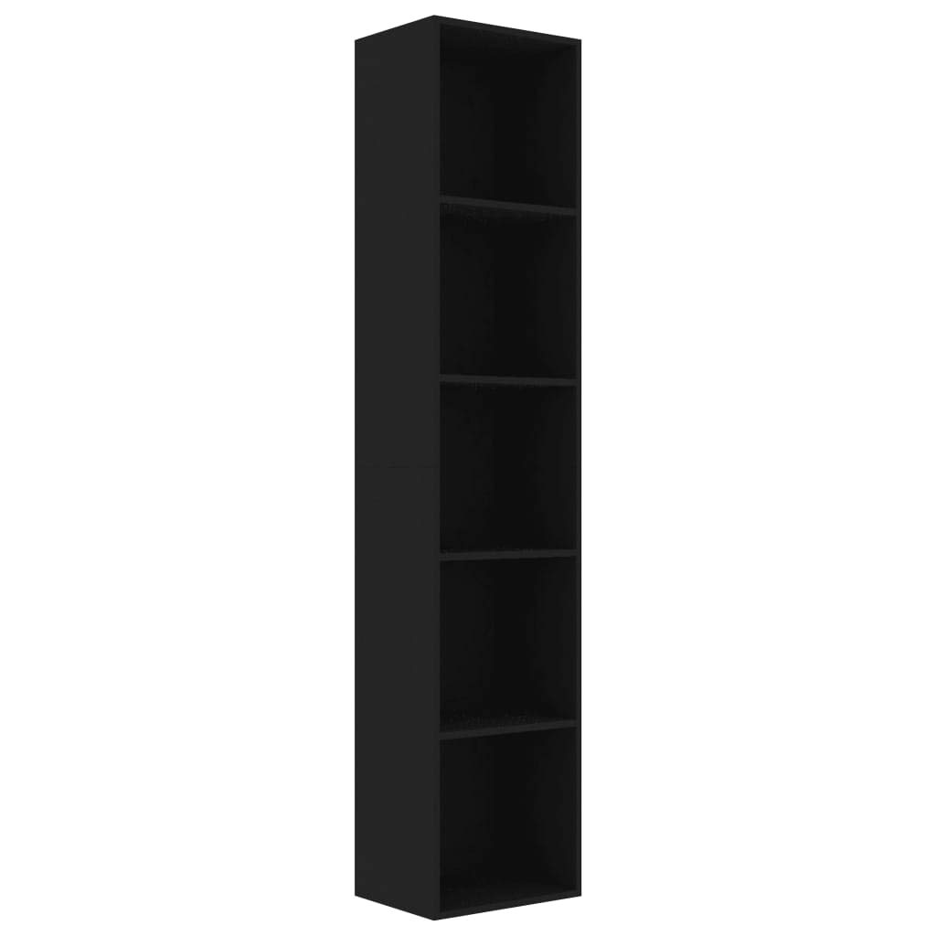 5-Tier Wooden Bookshelf - Black Storage Shelf for Home Office, Living Room & Bedroom - 15.7