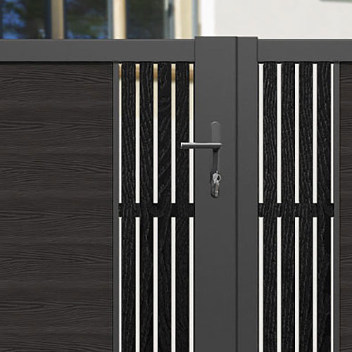 Classic Aspen Straight Top Driveway Gate - Dark Oak Finish with Middle & End Screen Panels | Durable Wooden Driveway Fence for Home Security & Curb Appeal | Perfect for Residential Properties, Gardens & Estate Entrances
