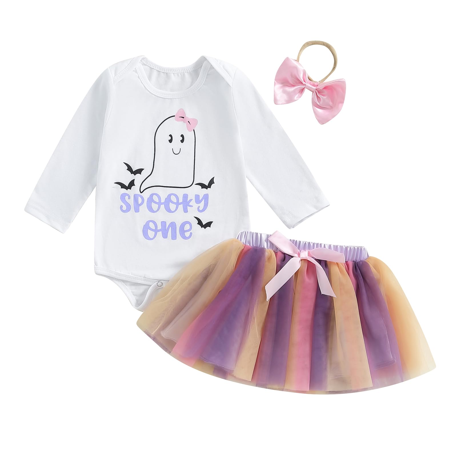 Adorable Baby Girl Halloween Costume - Long Sleeve Pumpkin Ghost Print Romper with Tutu Skirt | Cute Infant Halloween Outfit for Parties & Photo Shoots
