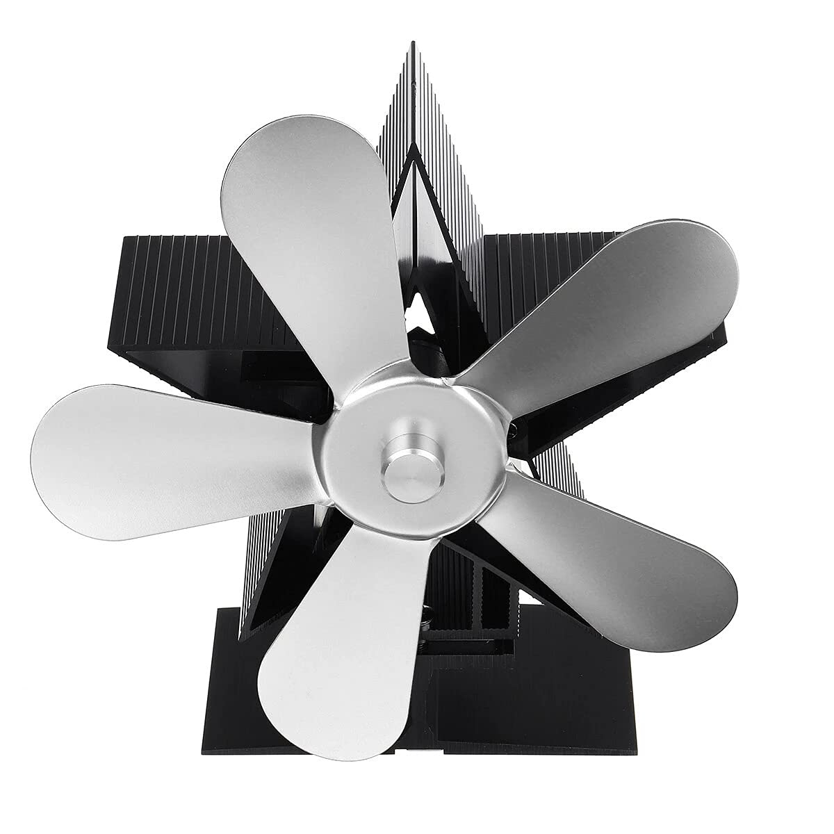 TENGGO 5-Blade Heat Powered Wood Stove Fan - Eco-Friendly Fireplace Fan for Wood Burning Stoves, Silent & Self-Powered - Silver (Perfect for Heating Homes, Cabins, and RV Living Spaces)