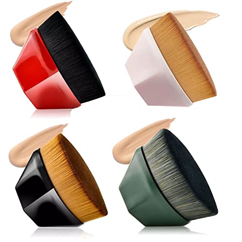 Flat Top Kabuki Foundation Brush - Professional Makeup Brush for Liquid & Powder Foundation with Cover, Soft Bristles (4 Colors) - Perfect for Everyday Makeup & Travel