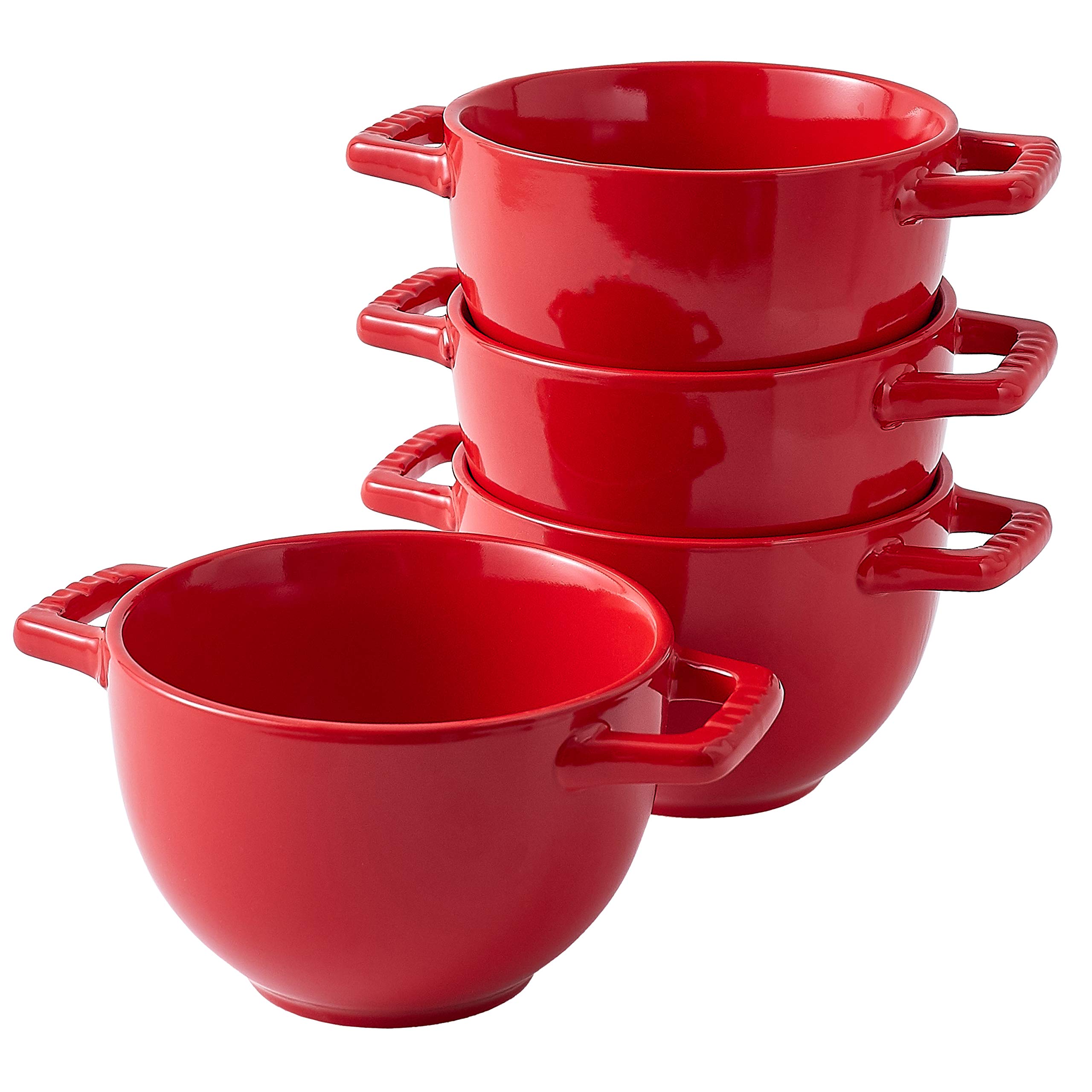 4-Piece Large Ceramic Soup Bowls Set with Handles - 24oz Oven-Safe Crocks for Soup, Stew, Chili & Cereal - Durable Kitchen Serving Bowls for Family Dinners & Restaurant-Style Meals