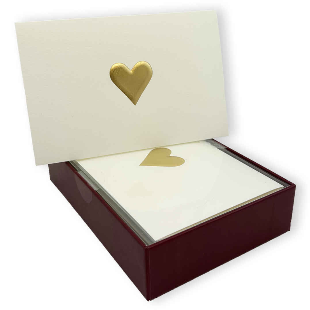 Golden Heart Embossed Note Cards Set - Elegant Thank You Cards with Foil Design for Weddings, Birthdays & Special Occasions - Premium Stationery for Handwritten Letters & Gifts