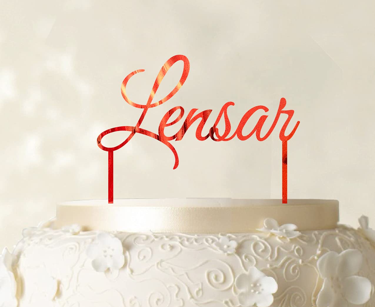 Custom Name Cake Topper - Personalized Mirror Red Wedding Cake Decoration (5