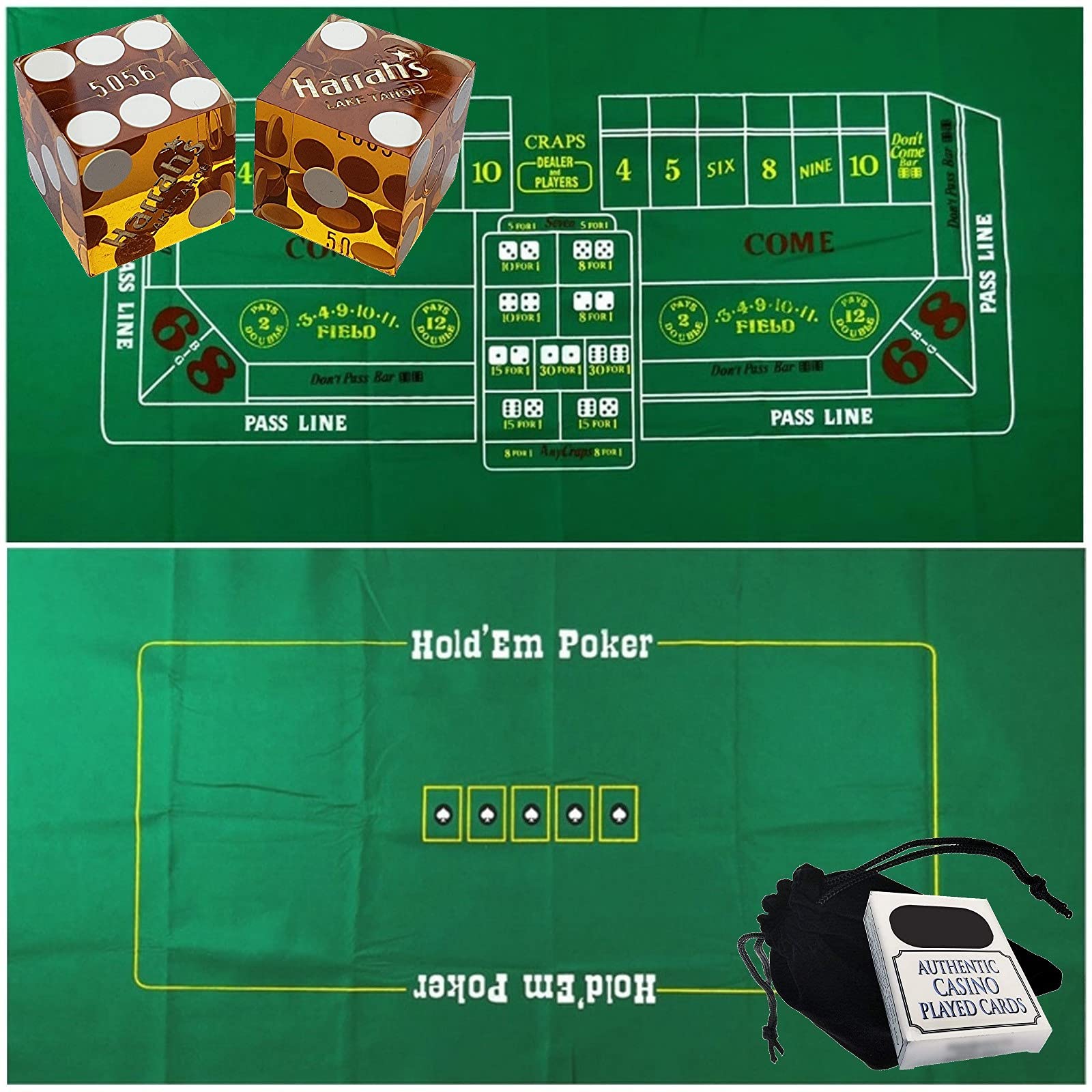 Casino Poker & Craps Set: 6ft Felt Layout with Dice & Cards for Home Game Nights