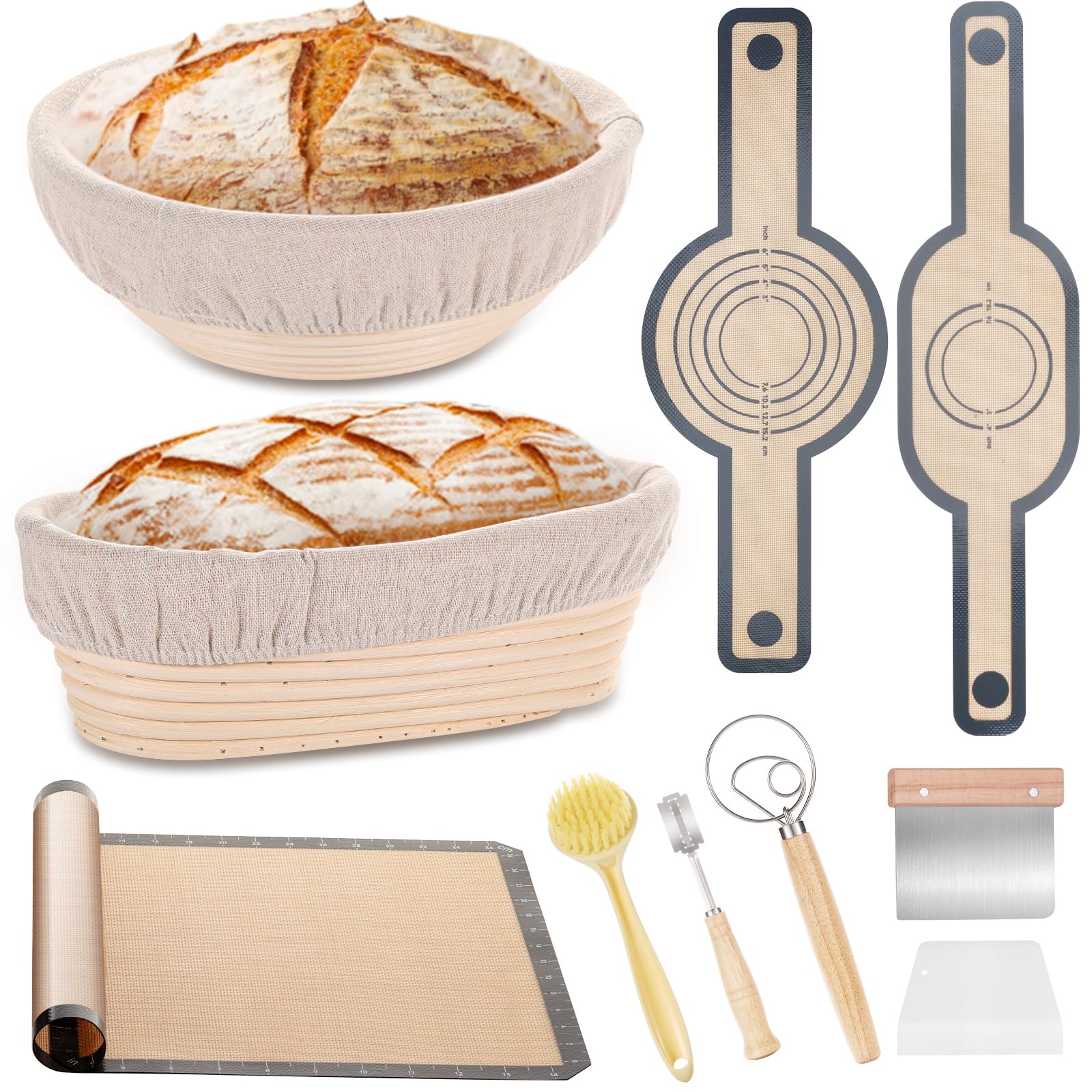 Premium Banneton Bread Proofing Basket Set - 10
