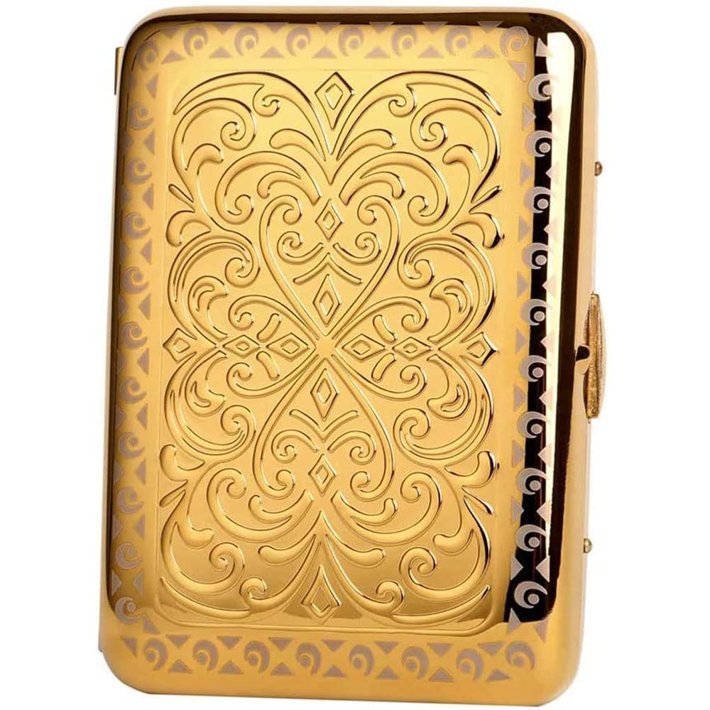 QHYXT Double Gun Cigarette Case - 320 Gold-Plated Floral Design with 16 Smoking Accessories - Perfect for Travel, Gifts & Luxury Smoking Experience