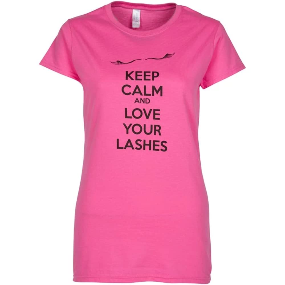Keep Calm and Love Your Lashes Funny Eyelash T-Shirt - Women's Large Pink Graphic Tee for Lash Lovers & Beauty Enthusiasts | Perfect for Spa Days, Girls Night Out & Makeup Parties