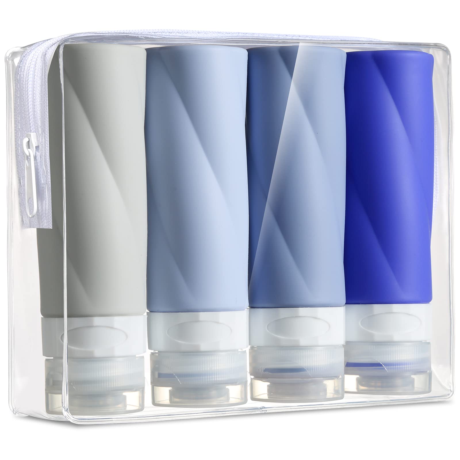 Gemice 3oz TSA Approved Travel Bottles - BPA Free Leak Proof Refillable Toiletry Containers with Clear Travel Bag (4 Pack) | Perfect for Airplane Carry-On, Vacation Essentials & Shampoo/Conditioner Storage