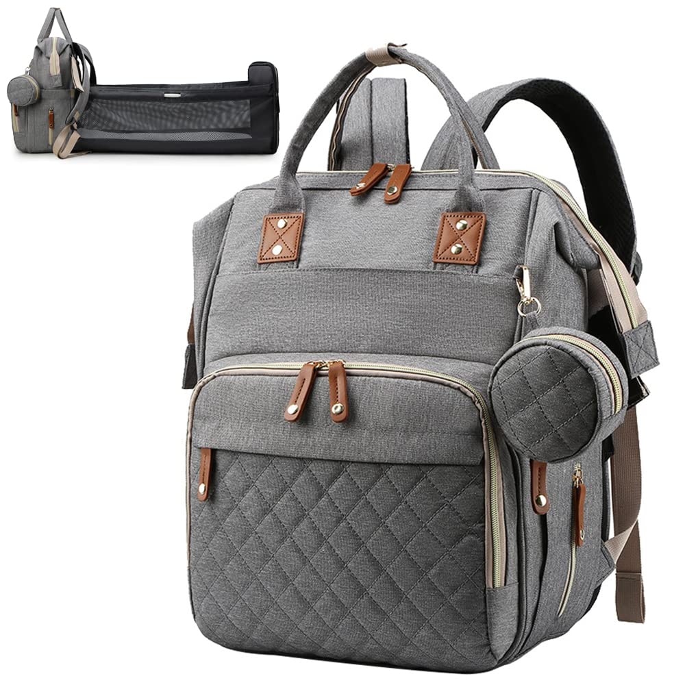 SHOSHE Large Waterproof Diaper Backpack for Moms & Dads - Baby Changing Bag with Built-in Changing Station, Spacious Travel Organizer for Diapers, Wipes & Essentials (Gray) - Perfect for Daycare, Travel & Family Outings