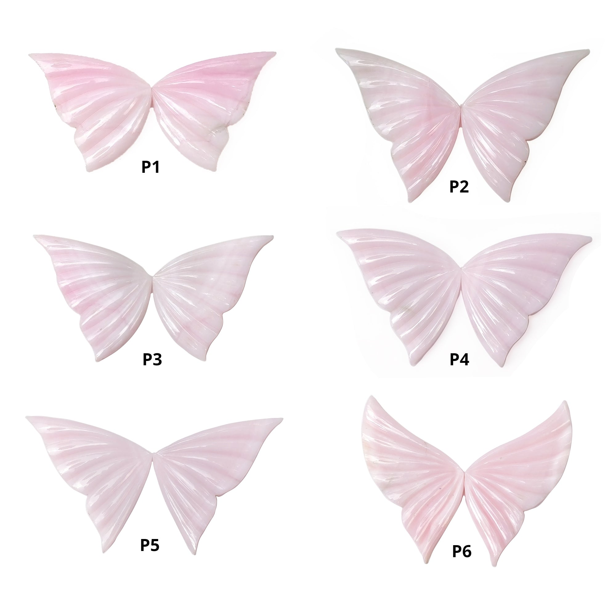 Natural Untreated Pink Opal Gemstone Butterfly Carving Pair - Handmade Pink Opal Jewelry for Meditation, Healing & Spiritual Gifts