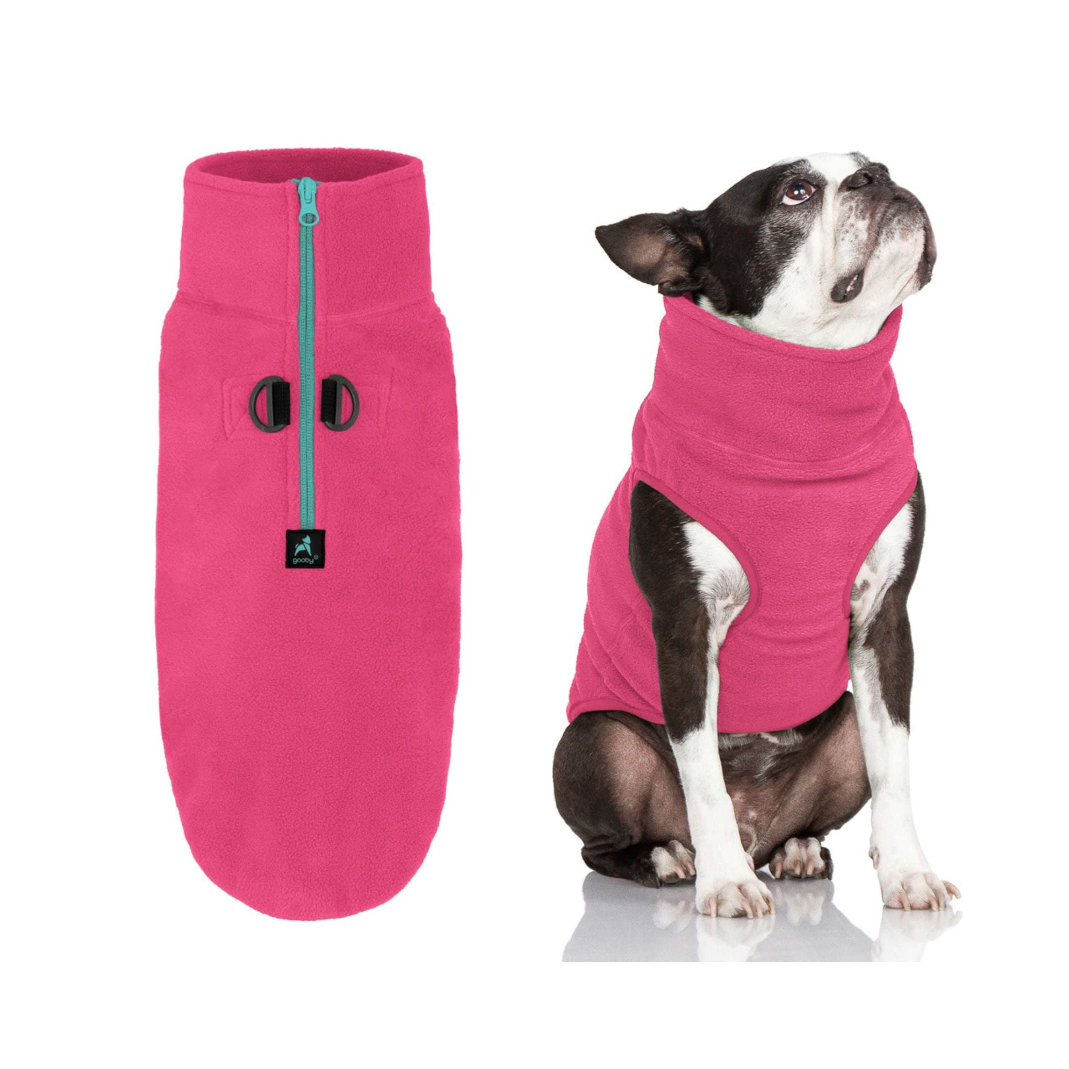 Gooby Half Zip Up Fleece Vest Dog Sweater - Soft & Warm Winter Pullover for Small & Medium Dogs with Dual D-Ring Leash - XS Pink Dog Jacket for Cold Weather - Perfect for Outdoor Walks, Park Visits and Indoor Cozy Wear