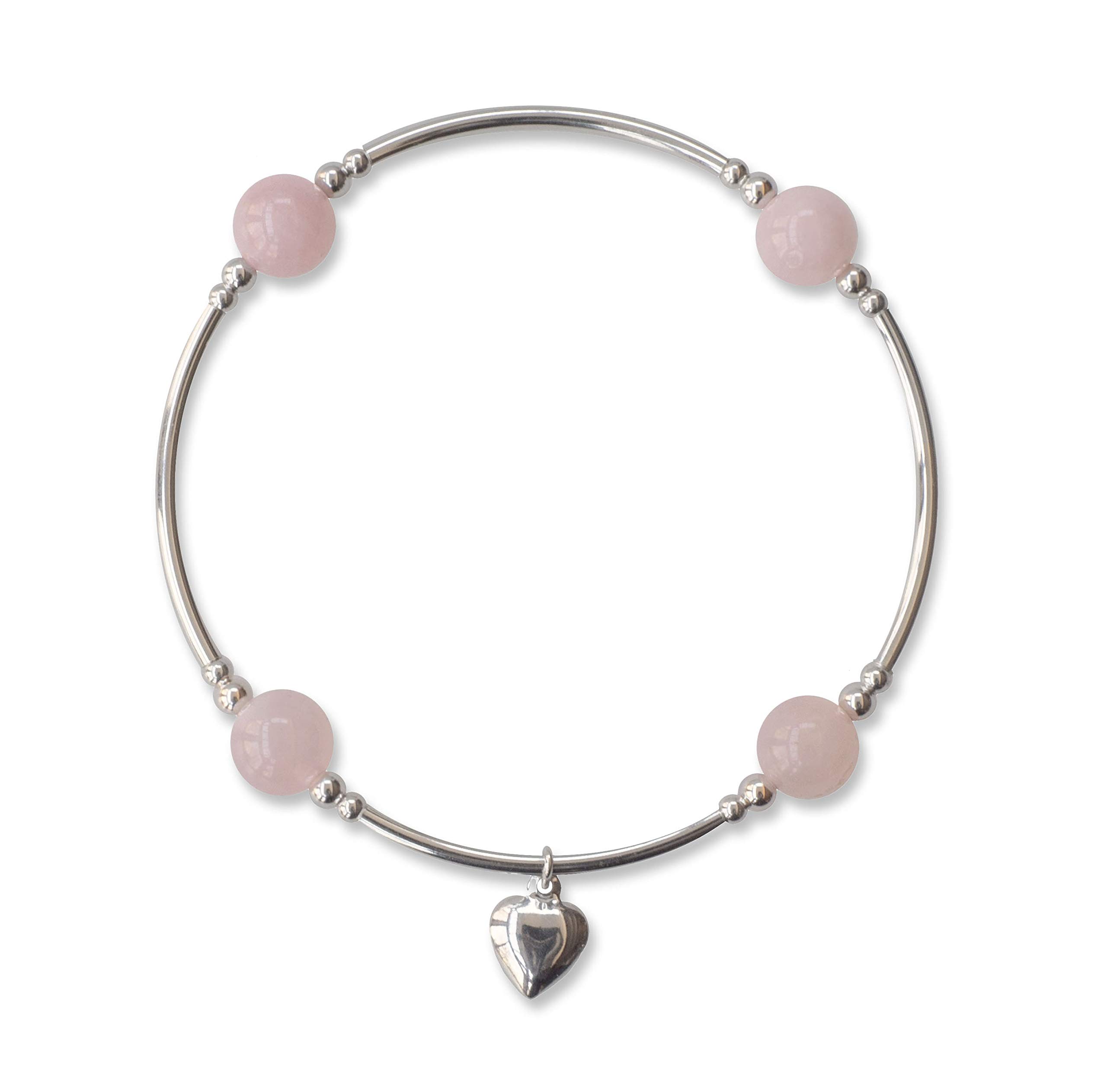 Rose Quartz Beaded Blessing Bracelet with Sterling Silver Heart Charm - Spiritual Healing, Love & Protection Jewelry for Women - Perfect for Meditation, Gifts & Everyday Wear