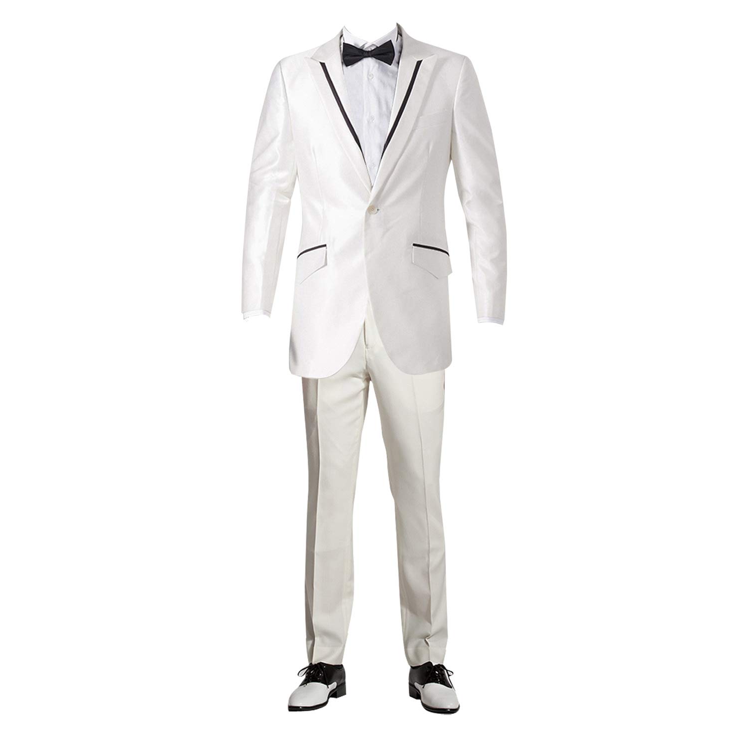 HBDesign Men's 2-Piece Slim Fit 1-Button Tuxedo Suit in Ivory White | Custom Sizing Available | Perfect for Weddings, Prom & Formal Events