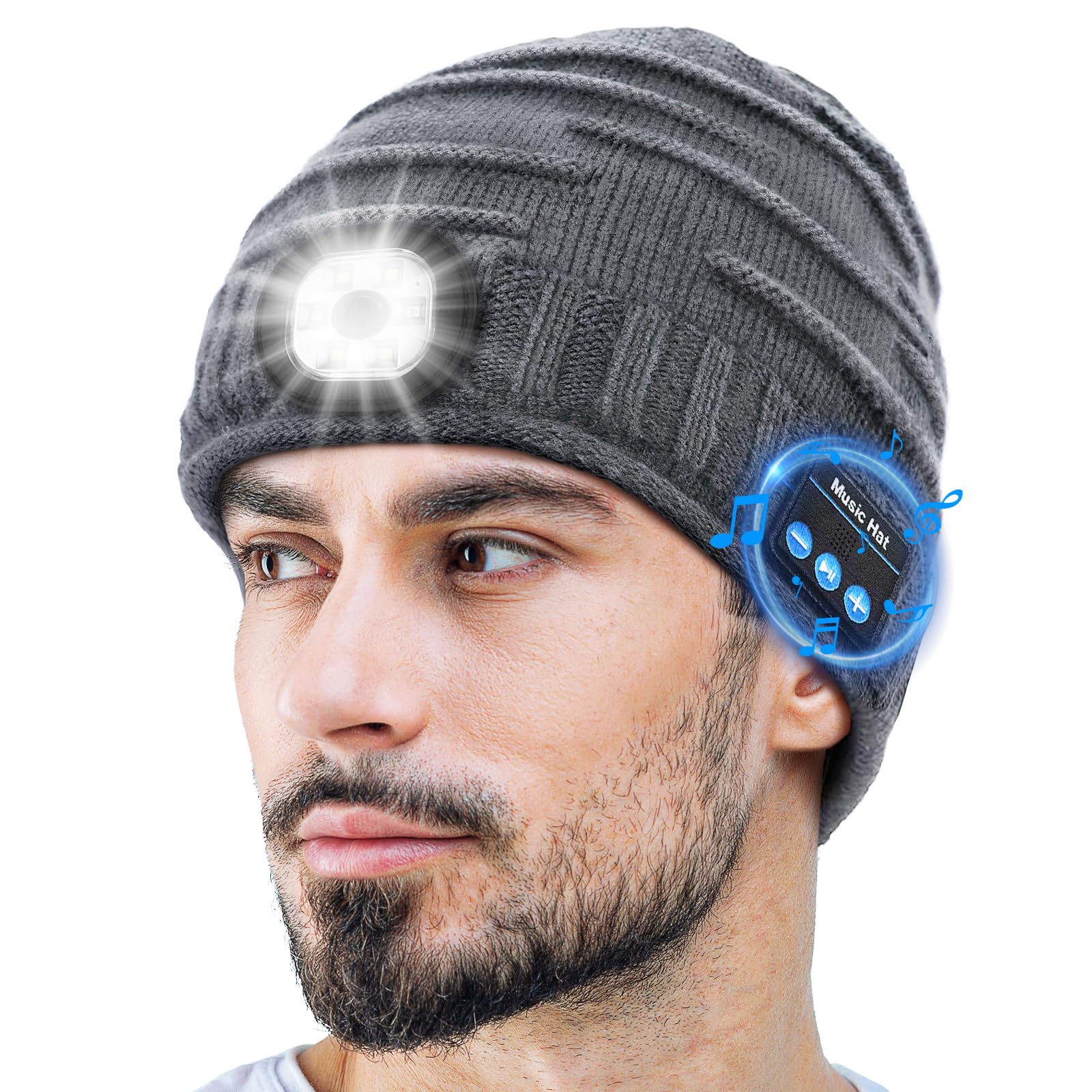Bluetooth Beanie Hat for Men - Wireless Headphone Winter Cap with Built-in Speaker, Perfect Stocking Stuffer Gift for Dad, Husband & Boyfriend - Great for Christmas, Skiing, Running & Outdoor Activities