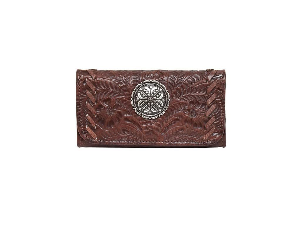American West Lariats & Lace Genuine Leather Tri-Fold Wallet for Men & Women - Premium Brown Cowhide RFID Blocking Bifold Wallet (7385282) - Perfect for Travel, Business & Everyday Carry