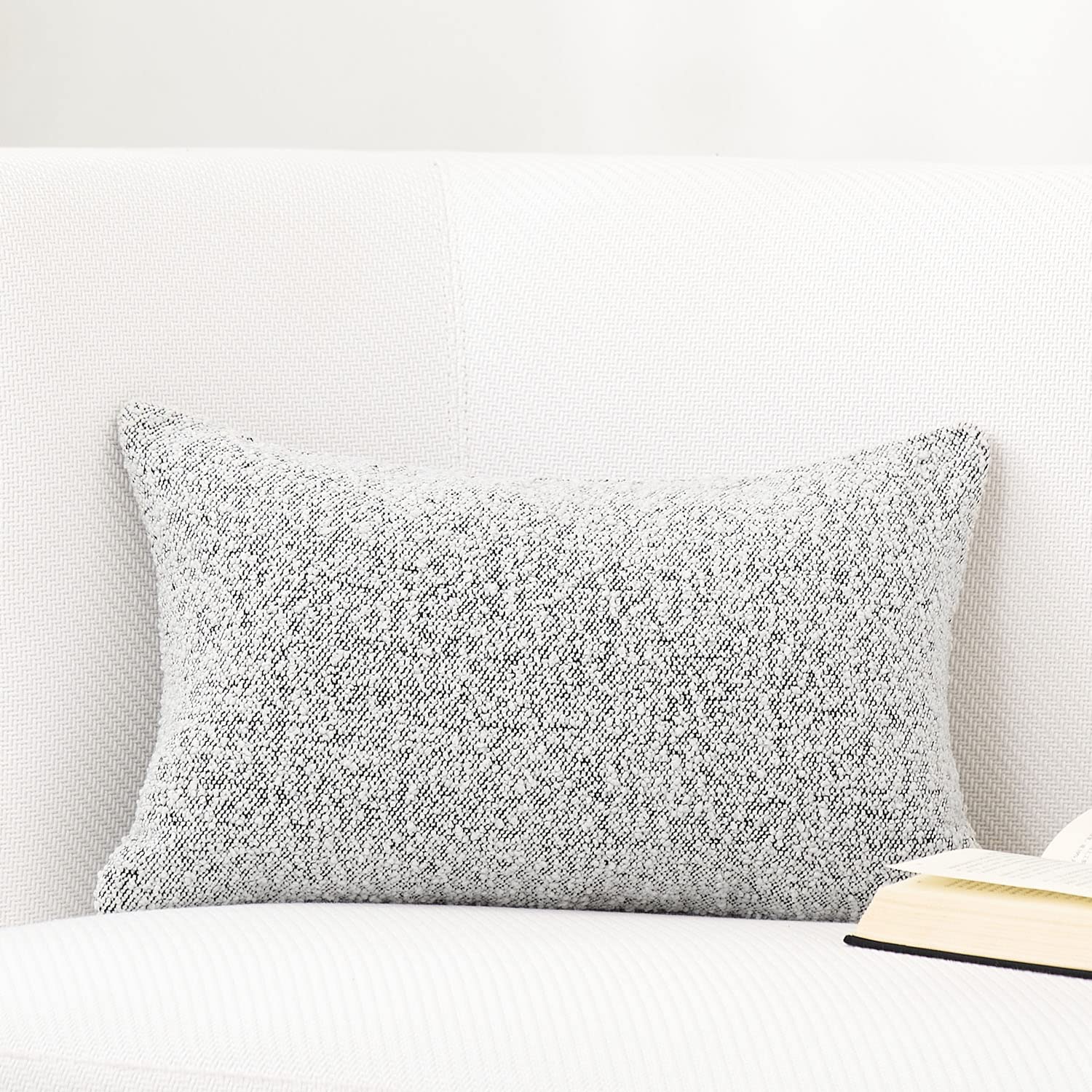 DOMVITUS 12x20 Inch Boucle Throw Pillow Covers - Luxury Decorative Cushion Covers for Sofa, Bed & Living Room - Soft Accent Pillow Cases (1PC, Black & White) - Perfect for Home Decor, Cozy Reading Nook & Modern Interior Design